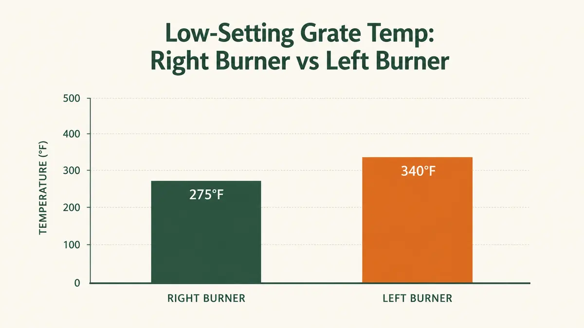 Bar chart comparing low-setting grate temperatures between the right and left burners of the Coleman Triton+